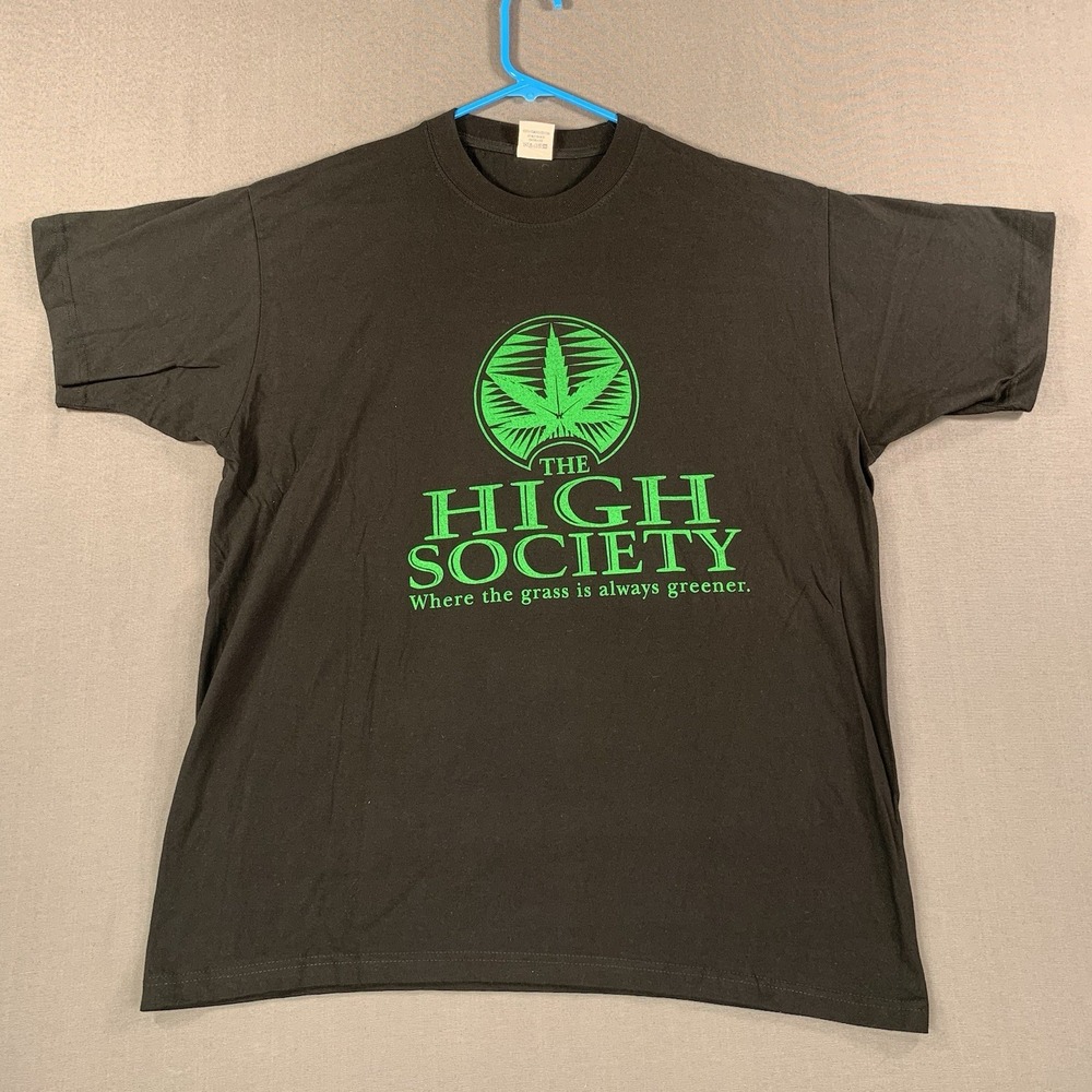 NWOT The High Society T-Shirt Men XXL Black Short Sleeve Cannabis Marijuana NYC‎